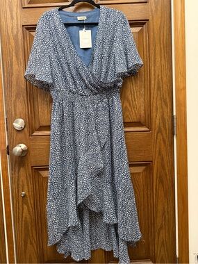 Wrap High-Low Dress in Navy